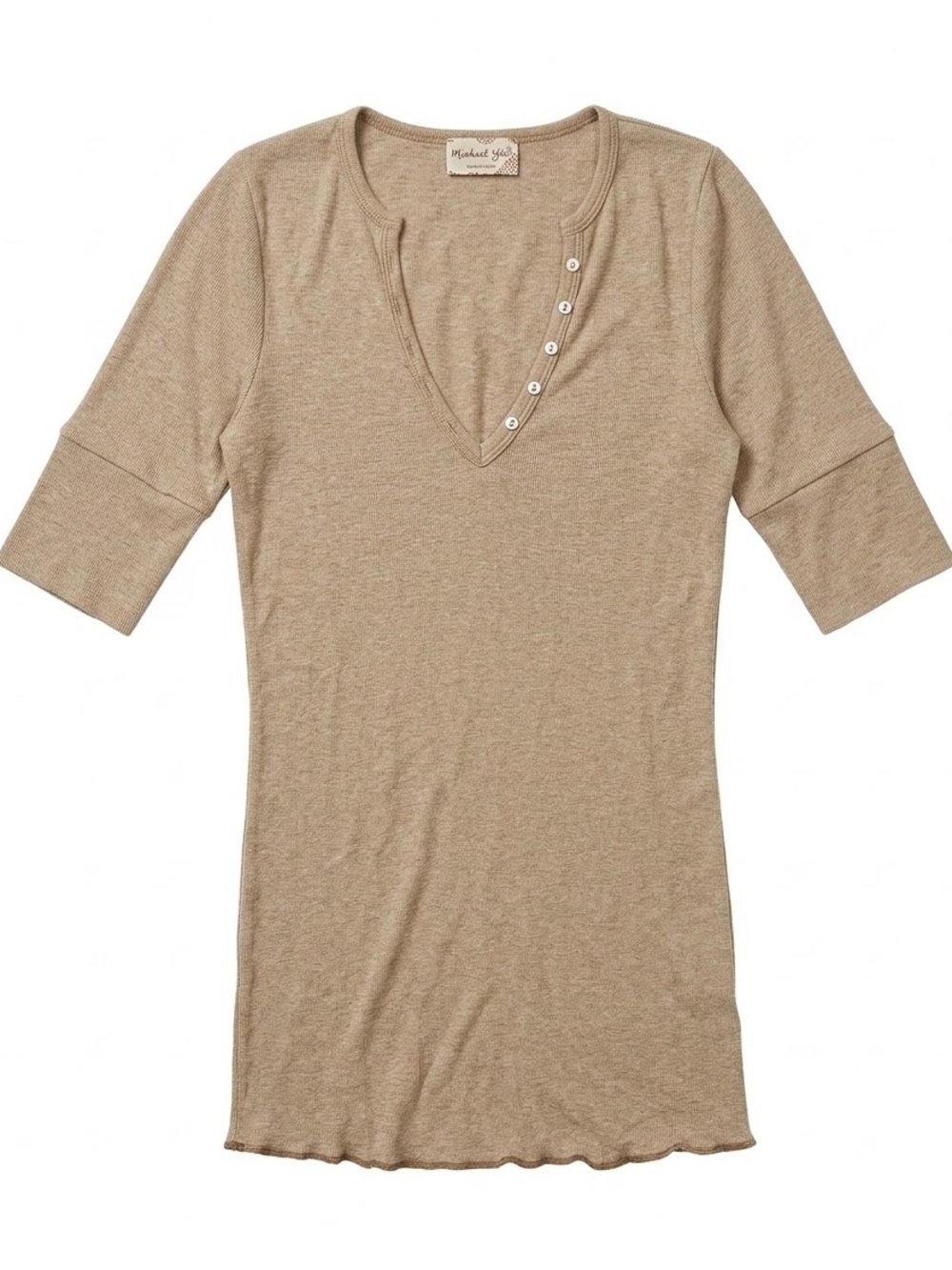 Light Brown V-Neck Button Trim Women's Top